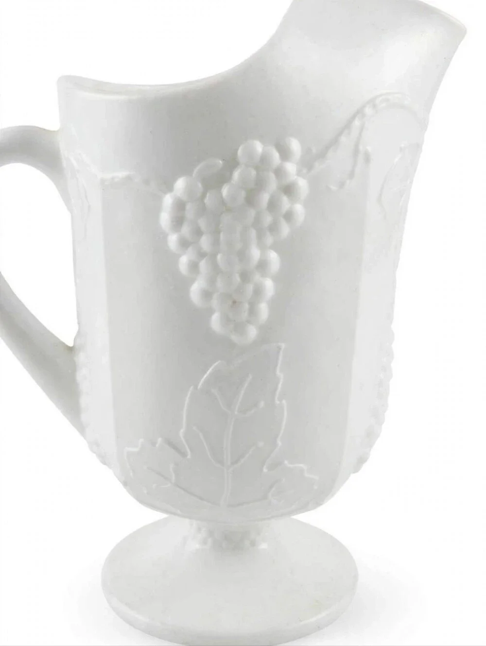 Vintage Indiana Glass Harvest Grape White Milk Glass Pitcher & Vase Set 1970s